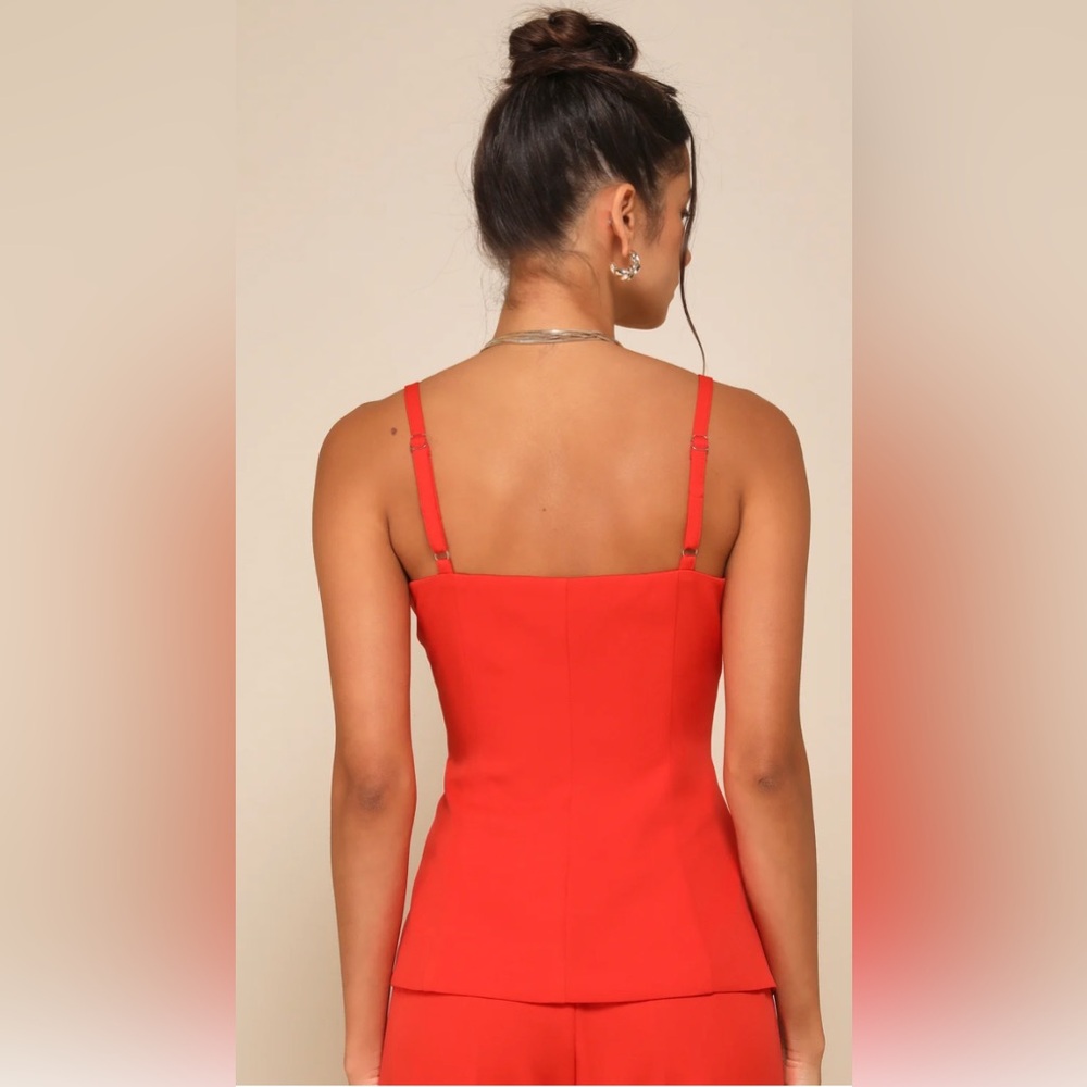 Lulu’s Chic Coral Red Button-Front Cami Vest Top - Picture 4 of 4
